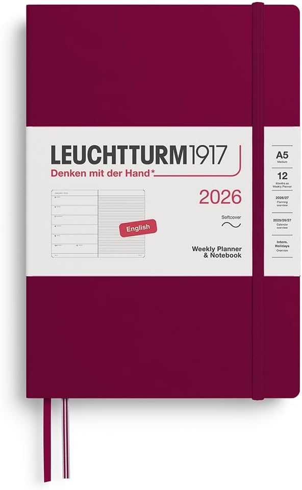 Agenda 12 Mesi Settimanale Leuchtturm1917 & Taccuino Medium A5 con Copertina Morbida Port Red 2026