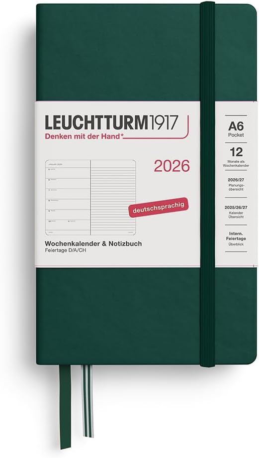 Agenda 12 Mesi Settimanale Leuchtturm1917 & Taccuino Pocket A6 con Copertina Rigida Forest Green 2026
