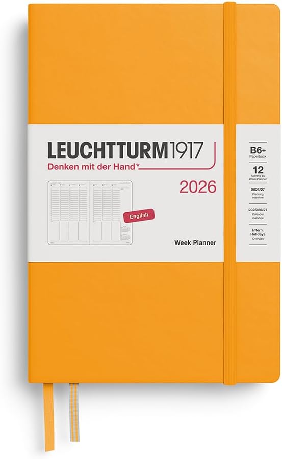 Planner 12 Mesi Settimanale Verticale Leuchtturm1917 Paperback B6+ con Copertina Rigida Rising Sun 2026