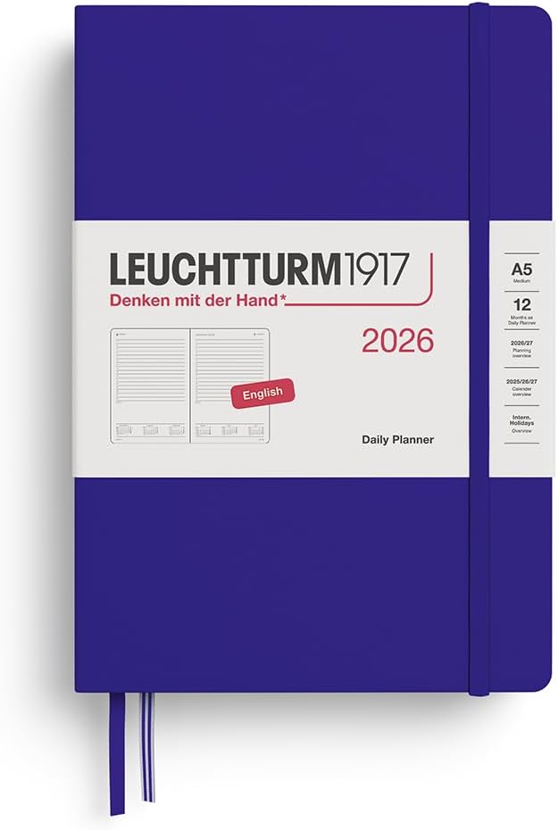 Agenda 12 Mesi Giornaliera Leuchtturm1917 Medium A5 con Copertina Rigida Ink 2026