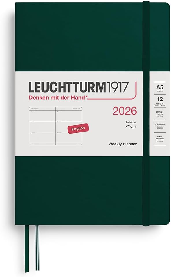 Agenda 12 Mesi Settimanale Orizzontale Leuchtturm1917 Medium A5 con Copertina Morbida Forest Green 2026