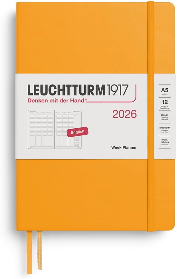 Planner 12 Mesi Settimanale Verticale Leuchtturm1917 Medium A5 con Copertina Rigida Rising Sun 2026