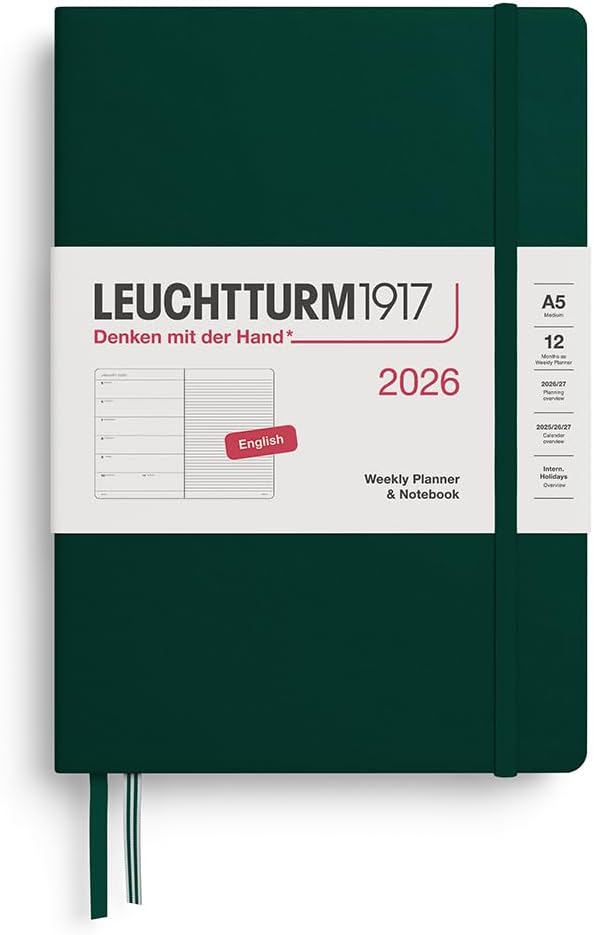 Agenda 12 Mesi Settimanale Leuchtturm1917 & Taccuino Medium A5 con Copertina Rigida Forest Green 2026