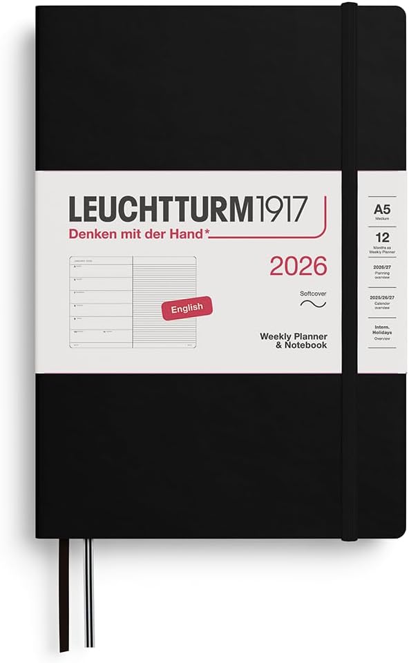 Agenda 12 Mesi Settimanale Leuchtturm1917 & Taccuino Medium A5 con Copertina Morbida Nero 2026