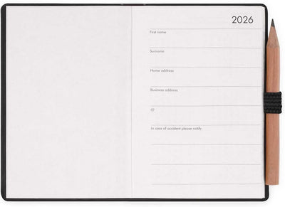 Agenda 12 Mesi Legami Bi-Giornaliera Mini con Rubrica e Matita 2026 Deep Graphite con Chiusura ad Elastico