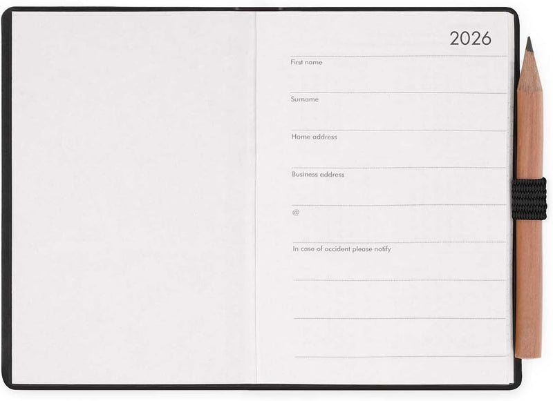 Agenda 12 Mesi Legami Bi-Giornaliera Mini con Rubrica e Matita 2026 Deep Graphite con Chiusura ad Elastico