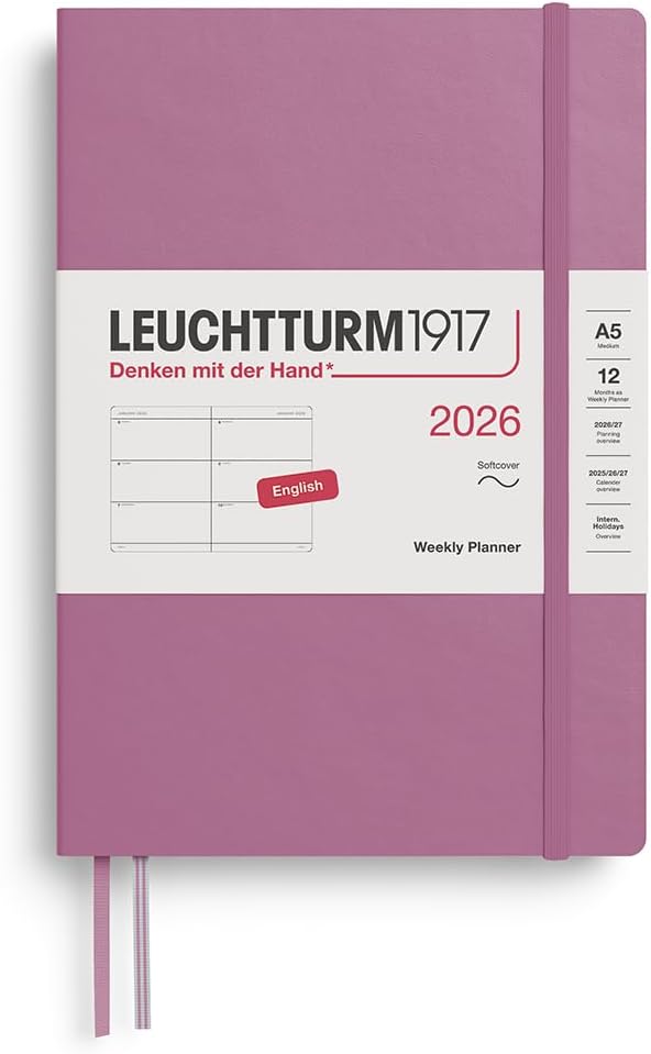 Agenda 12 Mesi Settimanale Orizzontale Leuchtturm1917 Medium A5 con Copertina Morbida Dusty Rose 2026
