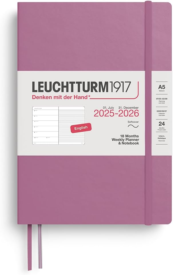 Agenda 18 Mesi Leuchtturm1917 Settimanale Taccuino A5 con Copertina Morbida Dusty Rose 2026