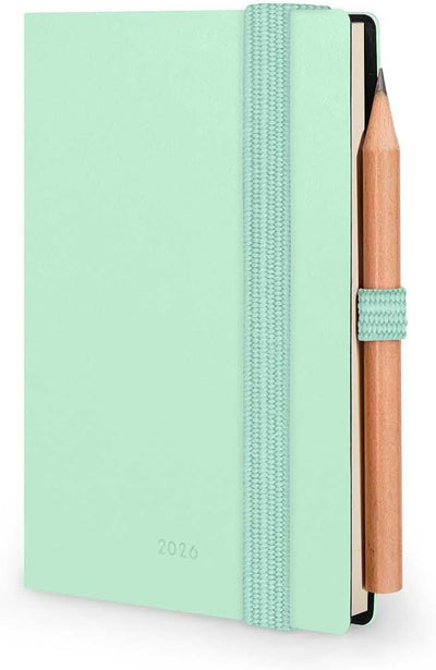 Agenda 12 Mesi Legami Bi-Giornaliera Mini con Rubrica e Matita 2026 Pastel Mint con Chiusura ad Elastico