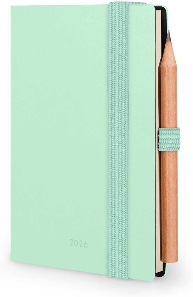 Agenda 12 Mesi Legami Bi-Giornaliera Mini con Rubrica e Matita 2026 Pastel Mint con Chiusura ad Elastico