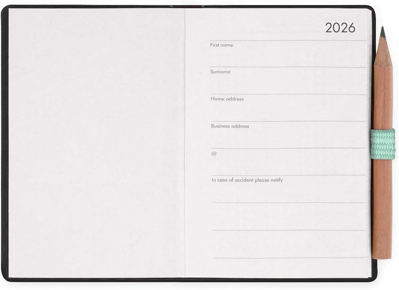 Agenda 12 Mesi Legami Bi-Giornaliera Mini con Rubrica e Matita 2026 Pastel Mint con Chiusura ad Elastico