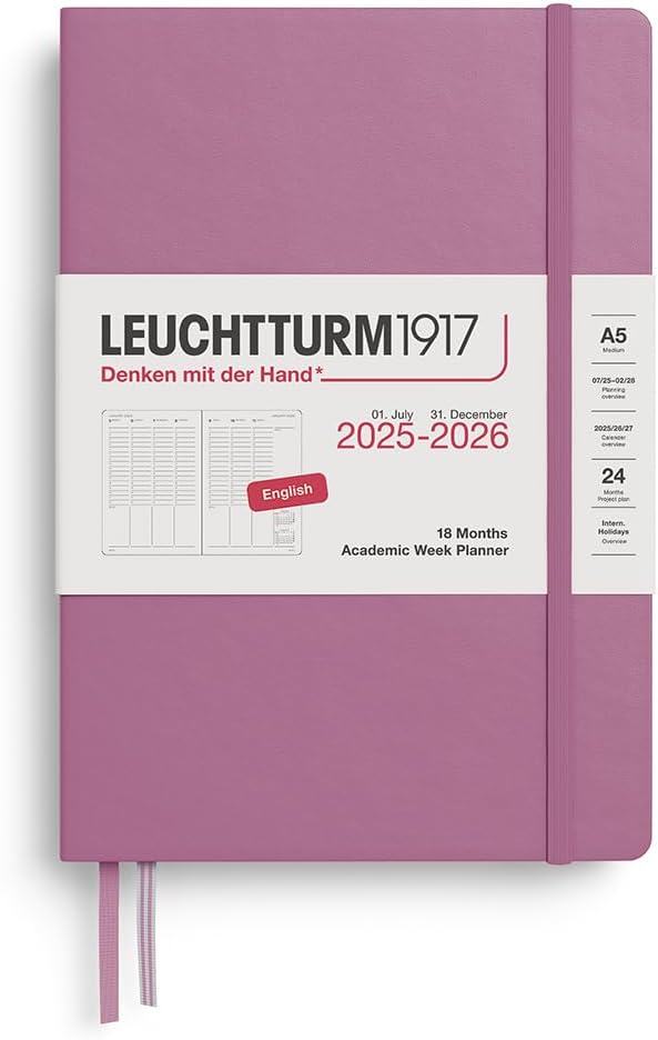 Agenda 18 Mesi Leuchtturm1917 Settimanale Accademica A5 con Copertina Rigida Dusty Rose 2026