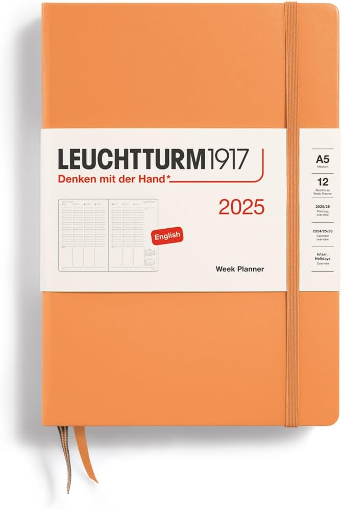 Planner 12 Mesi Settimanale Verticale Medium A5 con Copertina Rigida Apricot 2025