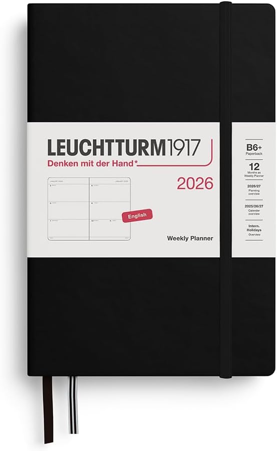 Agenda 12 Mesi Settimanale Orizzontale Leuchtturm1917 Paperback B6+ con Copertina Rigida Nero 2026