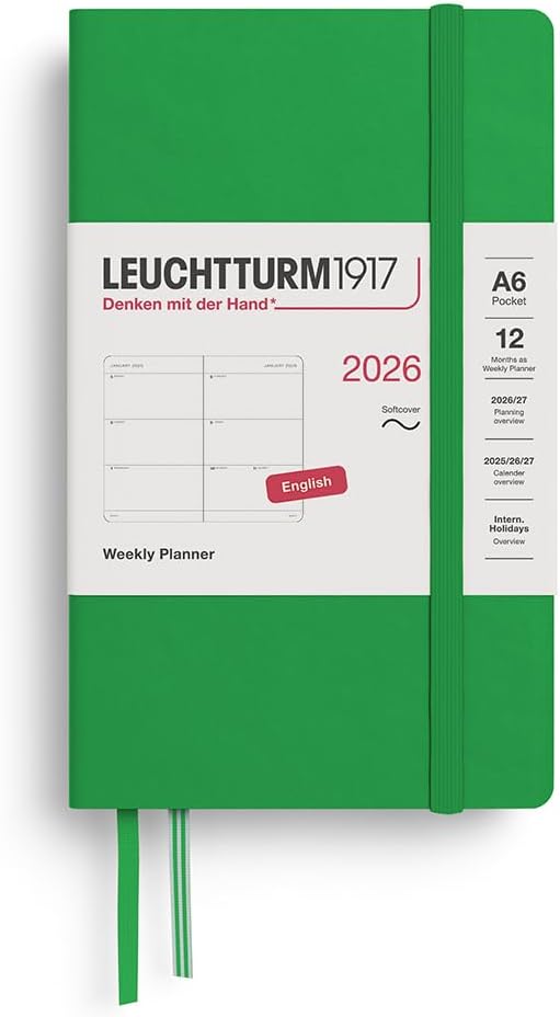 Agenda 12 Mesi Settimanale Orizzontale Leuchtturm1917 Pocket A6 con Copertina Morbida Spring Leaf 2026