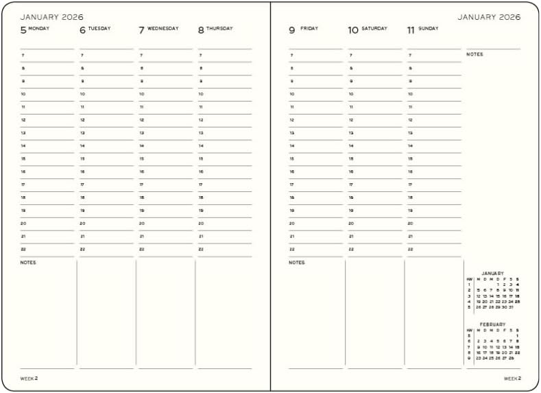 Planner 12 Mesi Settimanale Verticale Leuchtturm1917 Medium A5 con Copertina Rigida Spring Leaf 2026