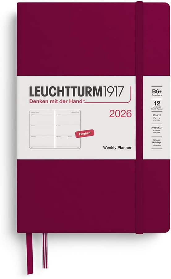 Agenda 12 Mesi Settimanale Orizzontale Leuchtturm1917 Paperback B6+ con Copertina Rigida Port Red 2026