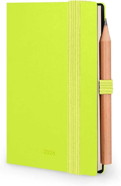 Agenda 12 Mesi Legami Bi-Giornaliera Mini con Rubrica e Matita 2026 Chartreuse con Chiusura ad Elastico