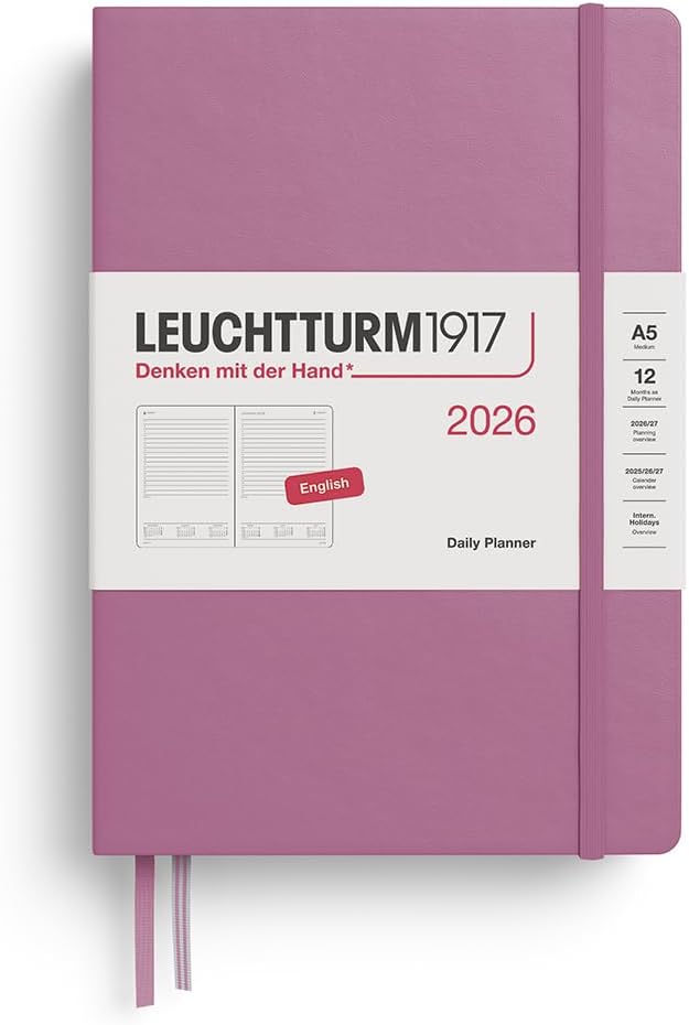 Agenda 12 Mesi Giornaliera Leuchtturm1917 Medium A5 con Copertina Rigida Dusty Rose 2026
