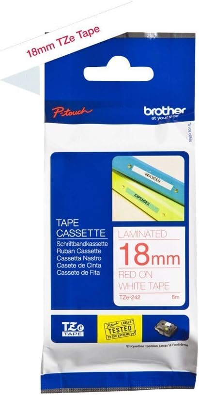 Cassetta Nastro Laminato Brother Rosso su Bianco 18 mm
