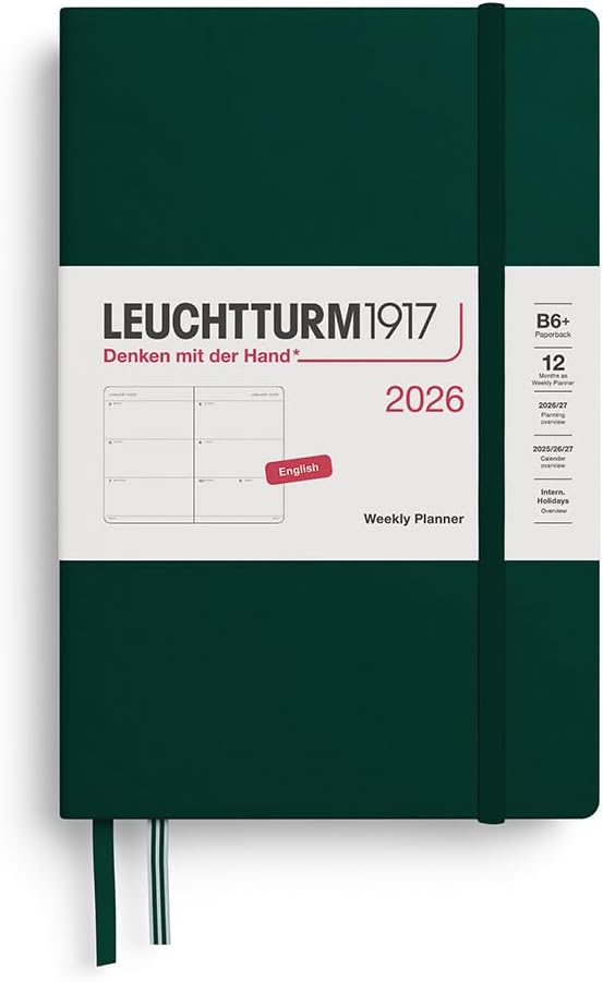 Agenda 12 Mesi Settimanale Orizzontale Leuchtturm1917 Paperback B6+ con Copertina Rigida Forest Green 2026
