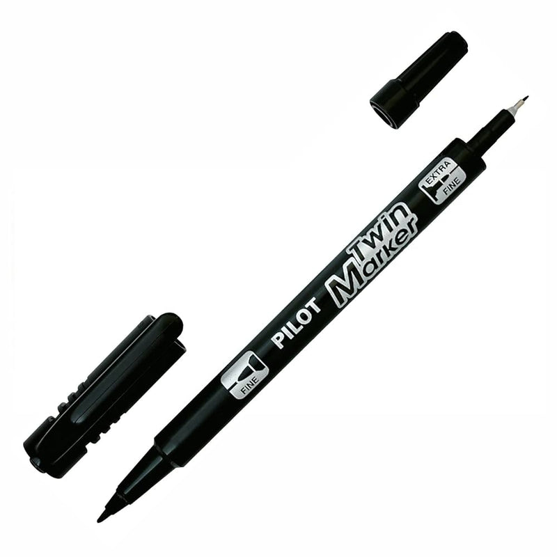 Pennarello Marcatore Pilot Twin Marker con Punta Fine ed Extra Fine Nero