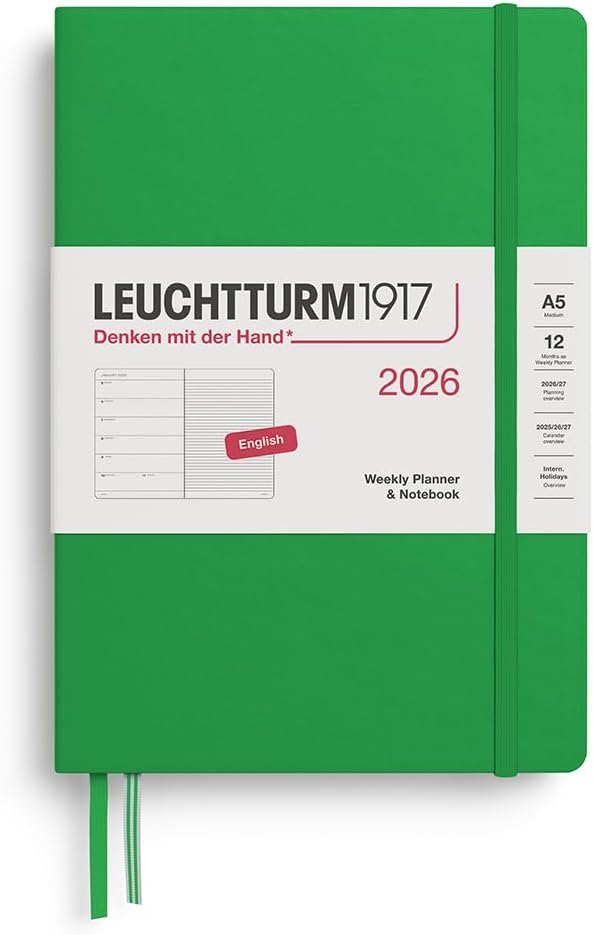 Agenda 12 Mesi Settimanale Leuchtturm1917 & Taccuino Medium A5 con Copertina Rigida Spring Leaf 2026