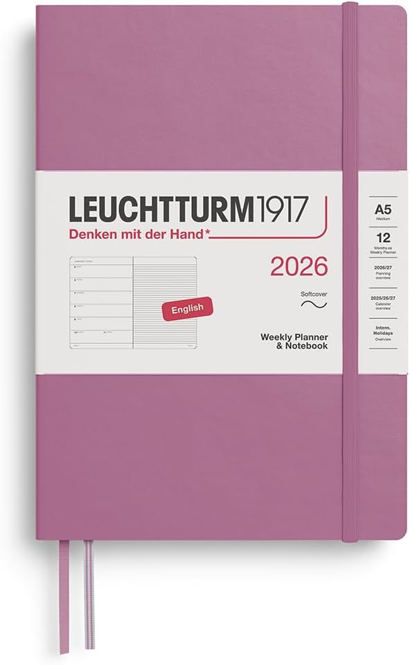Agenda 12 Mesi Settimanale Leuchtturm1917 & Taccuino Medium A5 con Copertina Morbida Dusty Rose 2026