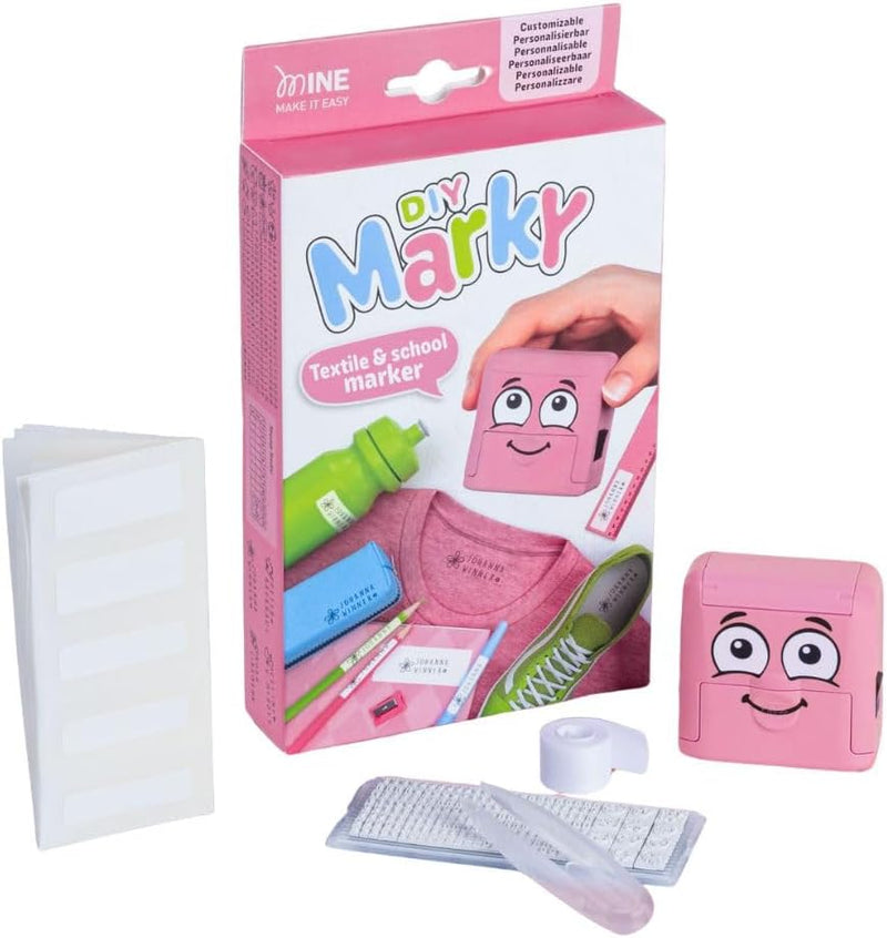 Set Timbrino DIY Marky Personalizzabile per Bambini per Tessuti 38 x 14 mm Rosa - 4 pezzi