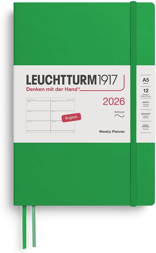 Agenda 12 Mesi Settimanale Orizzontale Leuchtturm1917 Medium A5 con Copertina Morbida Spring Leaf 2026
