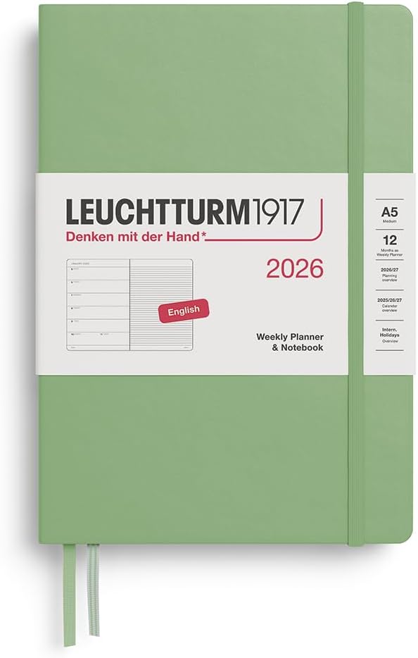 Agenda 12 Mesi Settimanale Leuchtturm1917 & Taccuino Medium A5 con Copertina Rigida Sage 2026