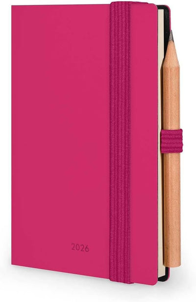 Agenda 12 Mesi Legami Bi-Giornaliera Mini con Rubrica e Matita 2026 Raspberry con Chiusura ad Elastico