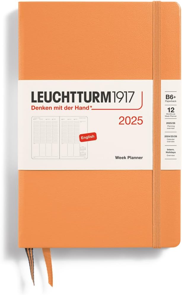 Planner 12 Mesi Settimanale Verticale Paperback B6+ con Copertina Rigida Apricot 2025