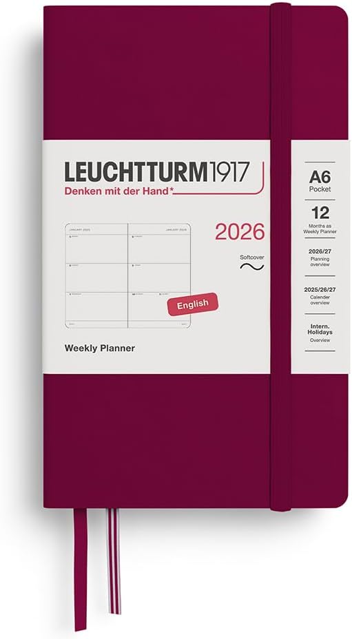 Agenda 12 Mesi Settimanale Orizzontale Leuchtturm1917 Pocket A6 con Copertina Morbida Port Red 2026
