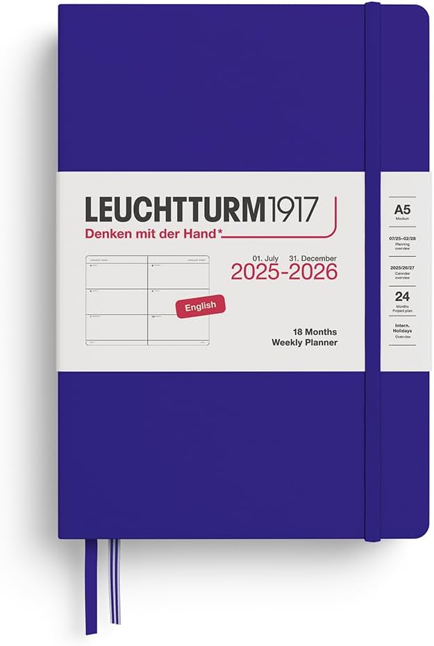 Agenda 18 Mesi Leuchtturm1917 Settimanale Orizzontale A5 con Copertina Rigida Ink 2026