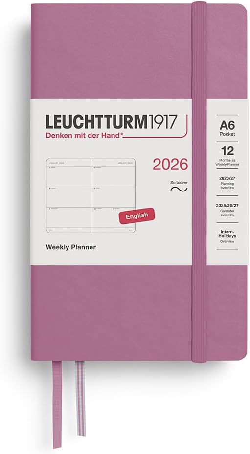 Agenda 12 Mesi Settimanale Orizzontale Leuchtturm1917 Pocket A6 con Copertina Morbida Dusty Rose 2026