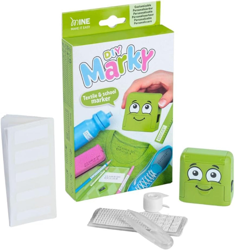 Set Timbrino DIY Marky Personalizzabile per Bambini per Tessuti 38 x 14 mm Verde - 4 pezzi