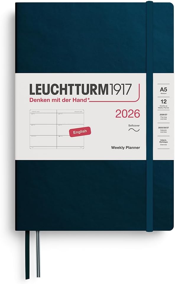 Agenda 12 Mesi Settimanale Orizzontale Leuchtturm1917 Medium A5 con Copertina Morbida Deep Sea 2026