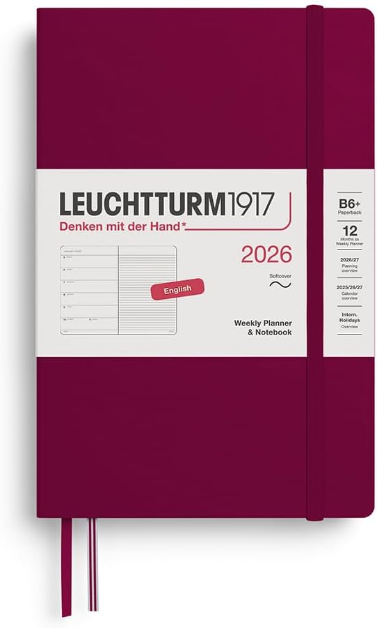 Agenda 12 Mesi Settimanale Leuchtturm1917 & Taccuino Paperback B6+ con Copertina Morbida Port Red 2026