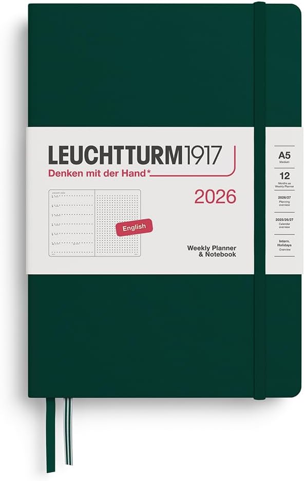 Agenda 12 Mesi Settimanale Leuchtturm1917 & Taccuino Medium A5 con Pagine a Puntini e Copertina Rigida Forest Green 2026