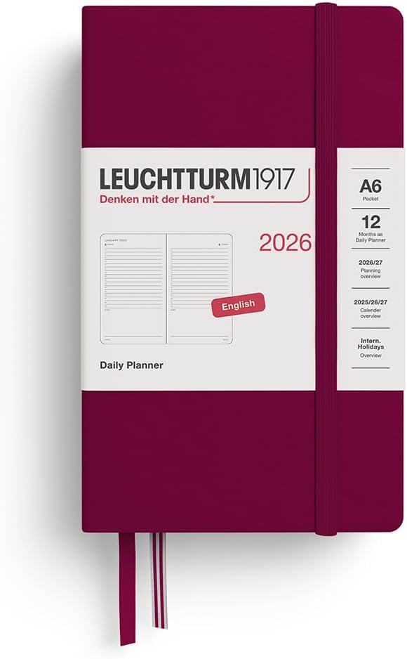 Agenda 12 Mesi Giornaliera Leuchtturm1917 Pocket A6 con Copertina Rigida Port Red 2026
