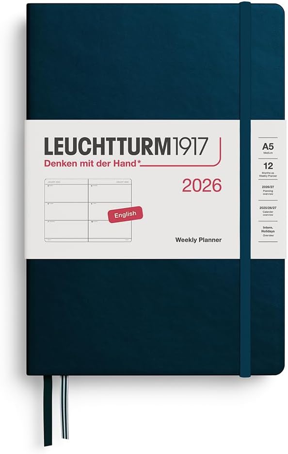 Agenda 12 Mesi Settimanale Orizzontale Leuchtturm1917 Medium A5 con Copertina Rigida Deep Sea 2026