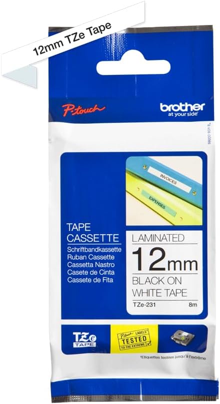 Cassetta Nastro Laminato Brother Nero su Bianco 12 mm