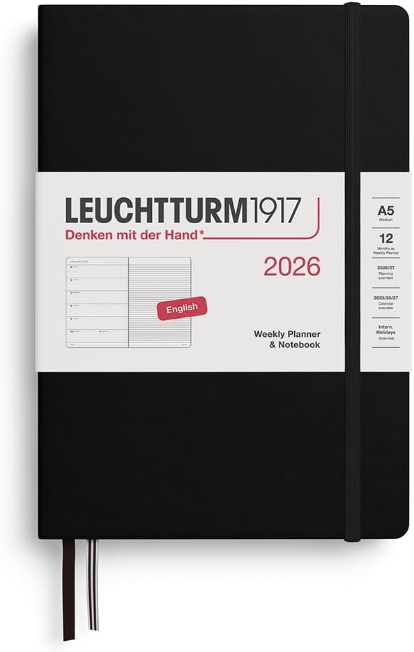 Agenda 12 Mesi Settimanale Leuchtturm1917 & Taccuino Medium A5 con Copertina Rigida Nero 2026