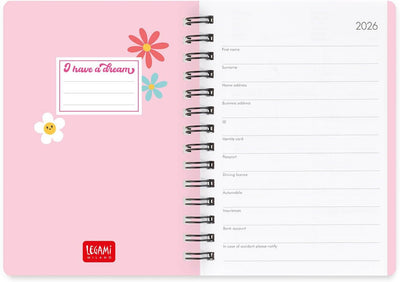 Agenda 12 Mesi Legami Settimanale Small Spiralata 2026 Daisy con Chiusura ad Elastico