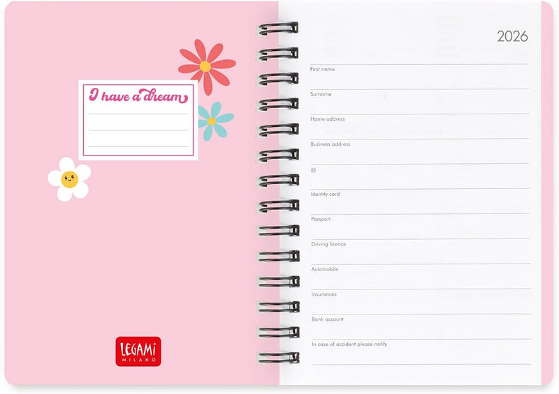 Agenda 12 Mesi Legami Settimanale Small Spiralata 2026 Daisy con Chiusura ad Elastico