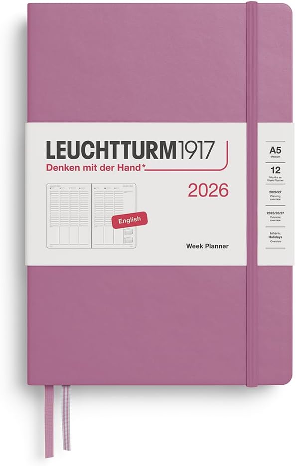 Planner 12 Mesi Settimanale Verticale Leuchtturm1917 Medium A5 con Copertina Rigida Dusty Rose 2026