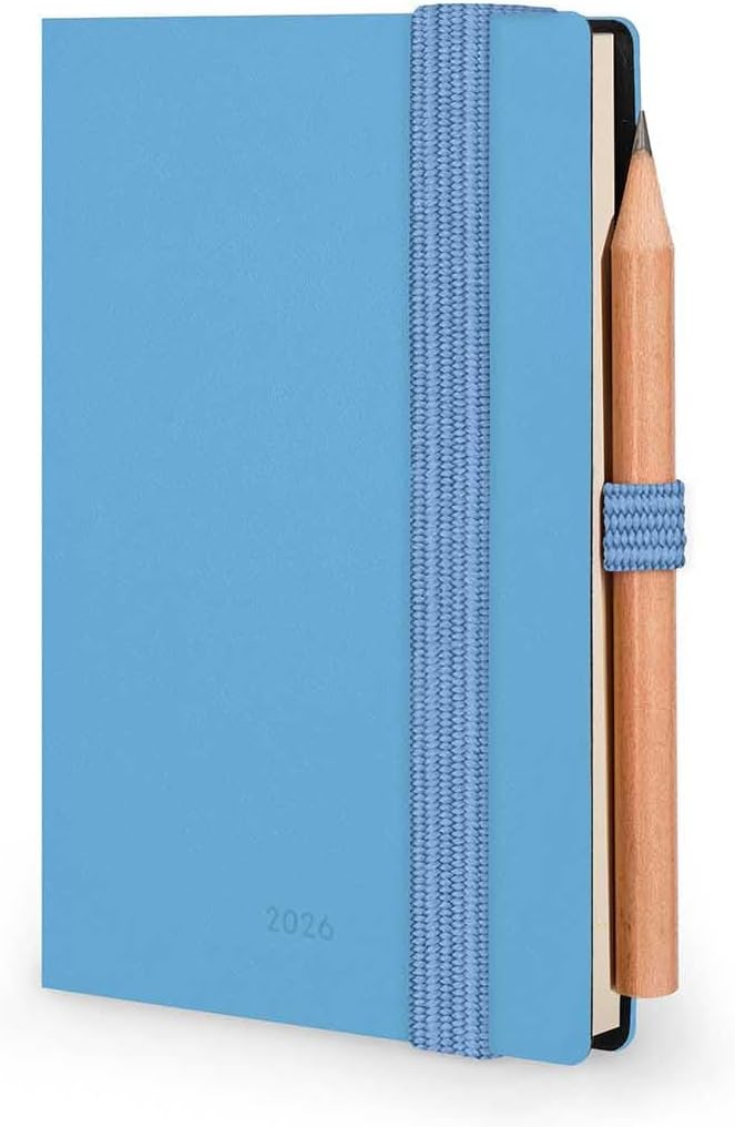 Agenda 12 Mesi Legami Bi-Giornaliera Mini con Rubrica e Matita 2026 Retro Blue con Chiusura ad Elastico