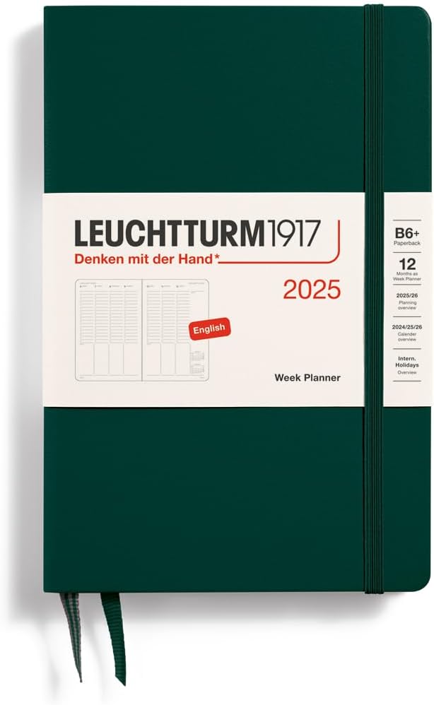 Planner 12 Mesi Settimanale Verticale Paperback B6+ con Copertina Rigida Forest Green 2025