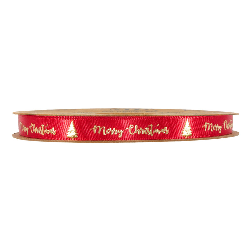 Nastro Merry Christmas Rosso e Oro 10 mm x 20 mt